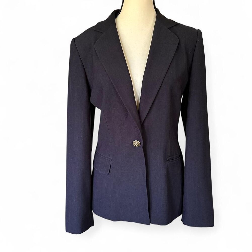 Rafaella Vntg Women's Navy Tailored Blazer Jacket Shoulder Pads Gold Buttons, 6